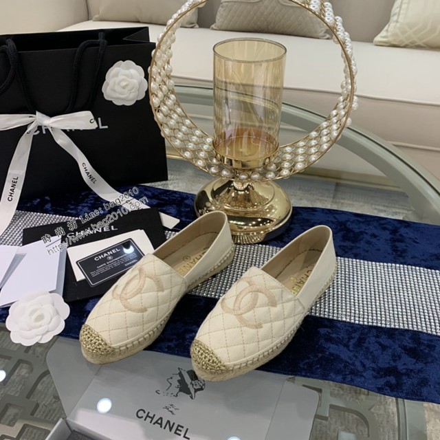 chanel2022最新頂級綿羊皮單鞋 香奈兒經典米布繡金標拼色漁夫鞋 dx3523